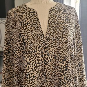 Michael Kors Black and Tan Animal Print Blouse